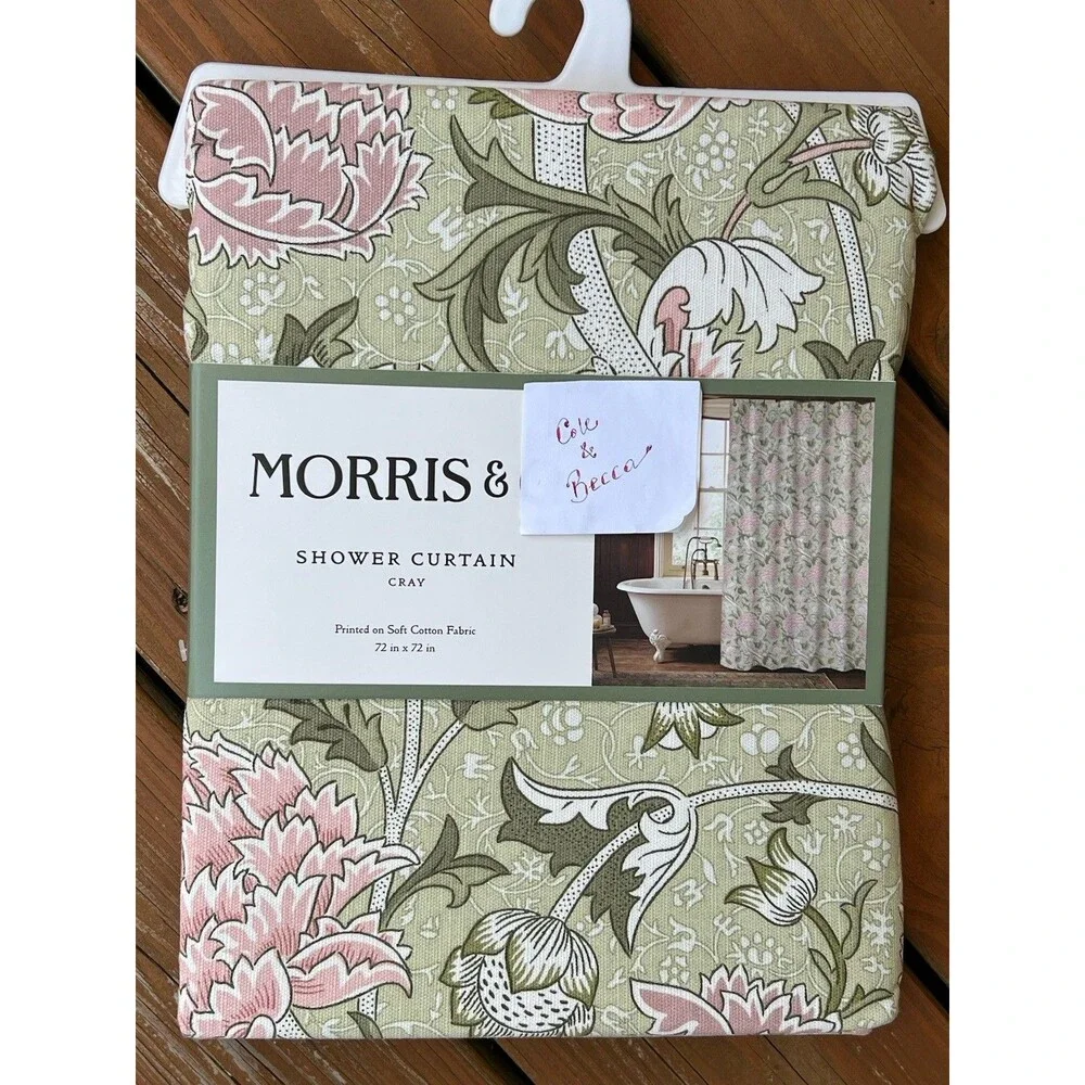Morris & Co. Cray Floral Garden Cotton Blend Shower Curtain Green Pink 72x72 New